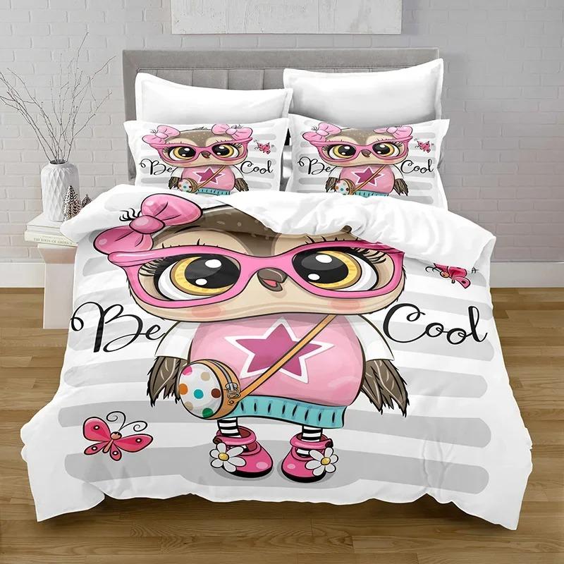 3D Print Kawaii Owl Duvet Cover with Pillowcase Bedroom Decoration Bedding Queen Bedding Bedroom Set King Size Bed Home Textiles