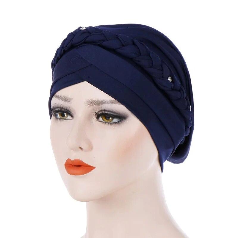 Diamonds Braid Turban Caps for Women Head Wraps