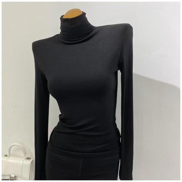 Women's Soft Ribbed Turtleneck Undershirt - Korean Style Stretch Top for Autumn/Winter