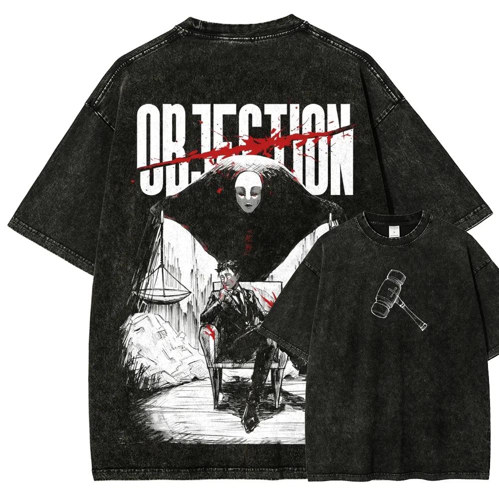 Jujutsu Kaisen Higuruma Tričko Objection Judgeman Vintage Kyselý Wash Nadměrné Anime Grafické Tričko Streetwear