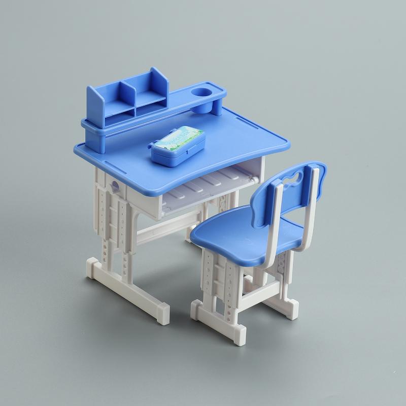 1Set 1/12 Mini Desk Chair Model Set Dollhouse School Supplies Simulation Dollhouse Decoration Micro Scene Construction Props