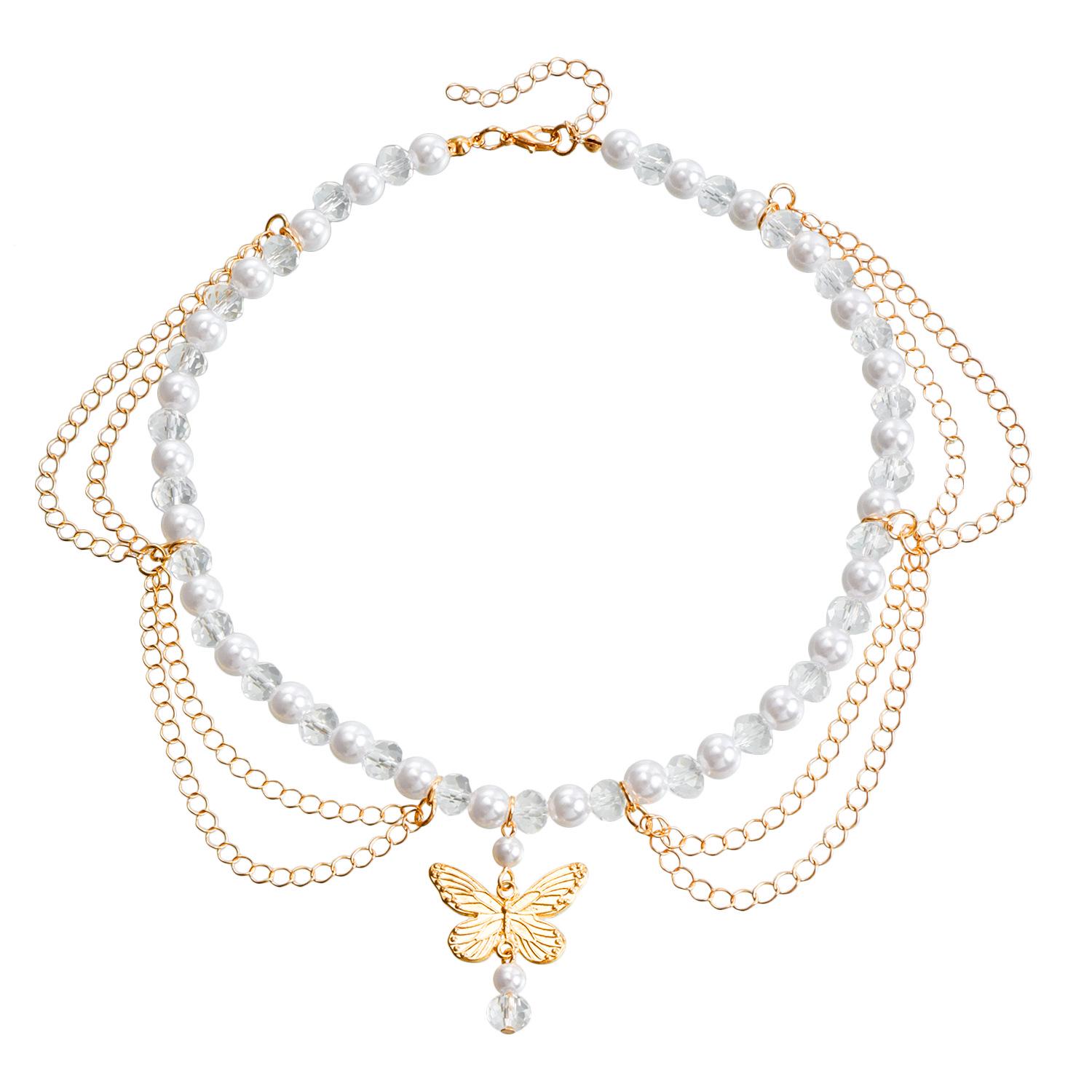 

Двухслойное ожерелье с кисточками и крестом в виде бабочки из искусственного жемчуга с высоким блеском для женщин