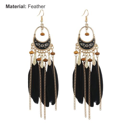 1 Pair Beads Multicolor Retro Drop Earrings Bohemian Long Feather Hook Earrings Party Jewelry