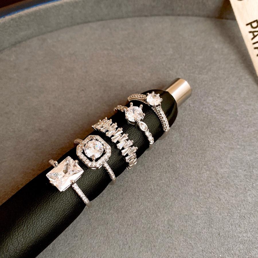 

European and American zircon square geometric opening ring versatile ring exquisite jewelry women