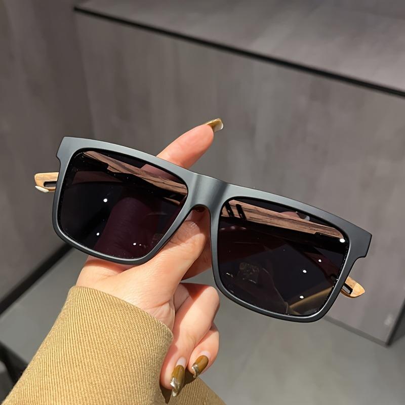 

Wood Grain Spring Hinge Sunglasses Classic Retro Squared Frame Comfortable UV400 Unisex Comfort Fit for Daily Casual Wear