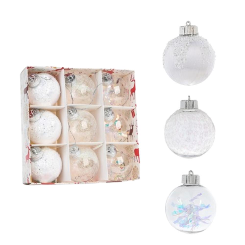 9pcs 6CM/8CM Christmas Hanging Balls White Champagne Xmas Tree Ornaments  Home New Year Decor