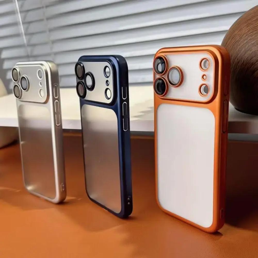 Luxury Frosted Translucent PC Case for IPhone 17Air 16 15 14 13 12 Pro Max Plating Frame Lens Film Protection Anti-fall Cover