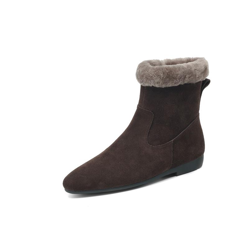 Fashion New Autumn/winter Cow Suede Women Boot Round Toe Shoes for Women Fashion Boots Low Heels Short Boots Zip Black Boots Handmade