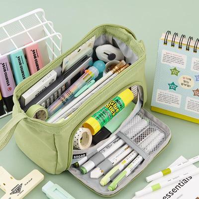 Astuccio per matite in tela di grande capacità Astuccio per penne in tela color macaron a doppio lato Astuccio per cancelleria per studenti delle scuole medie