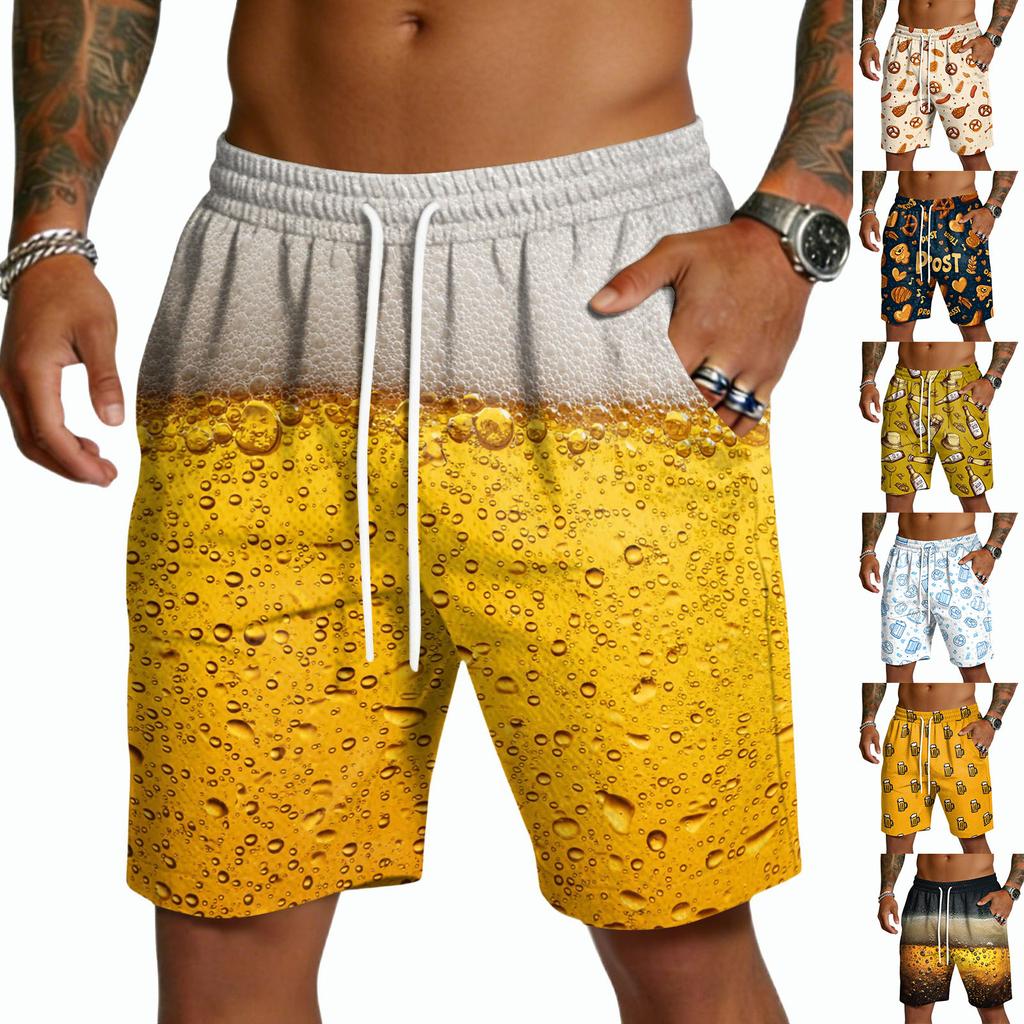 Men Casual Drawstring Shorts Lightweight Quick Dry Five Inch Relaxed Fit with Print Design for Everyday Wear