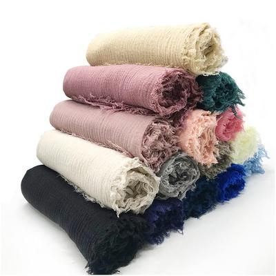 Silk Tassel Headscarf: Cross-border Crinkled Rayon Cotton Linen Scarf