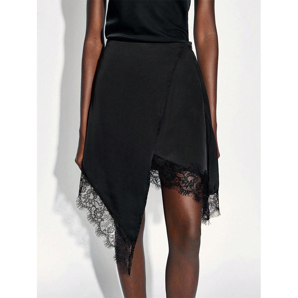Women's Floral Lace Skirt High Waist Wrap Asymmetrical Elegant Skirts