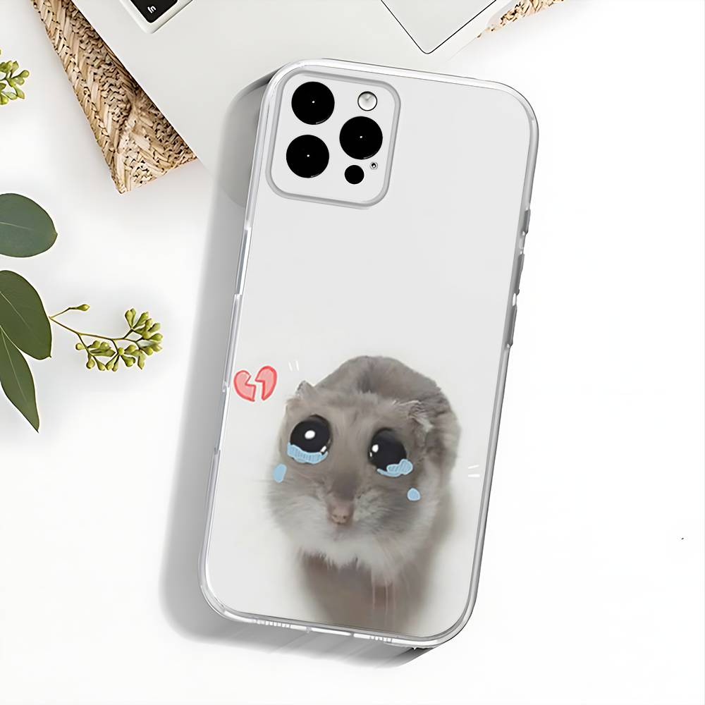 Sad Hamster Meme Phone Case For iPhone 17,16,15,14,13,12,11 Pro,Max,Plus,X,XS,XR,SE4,E Mini Transparent Soft Cover
