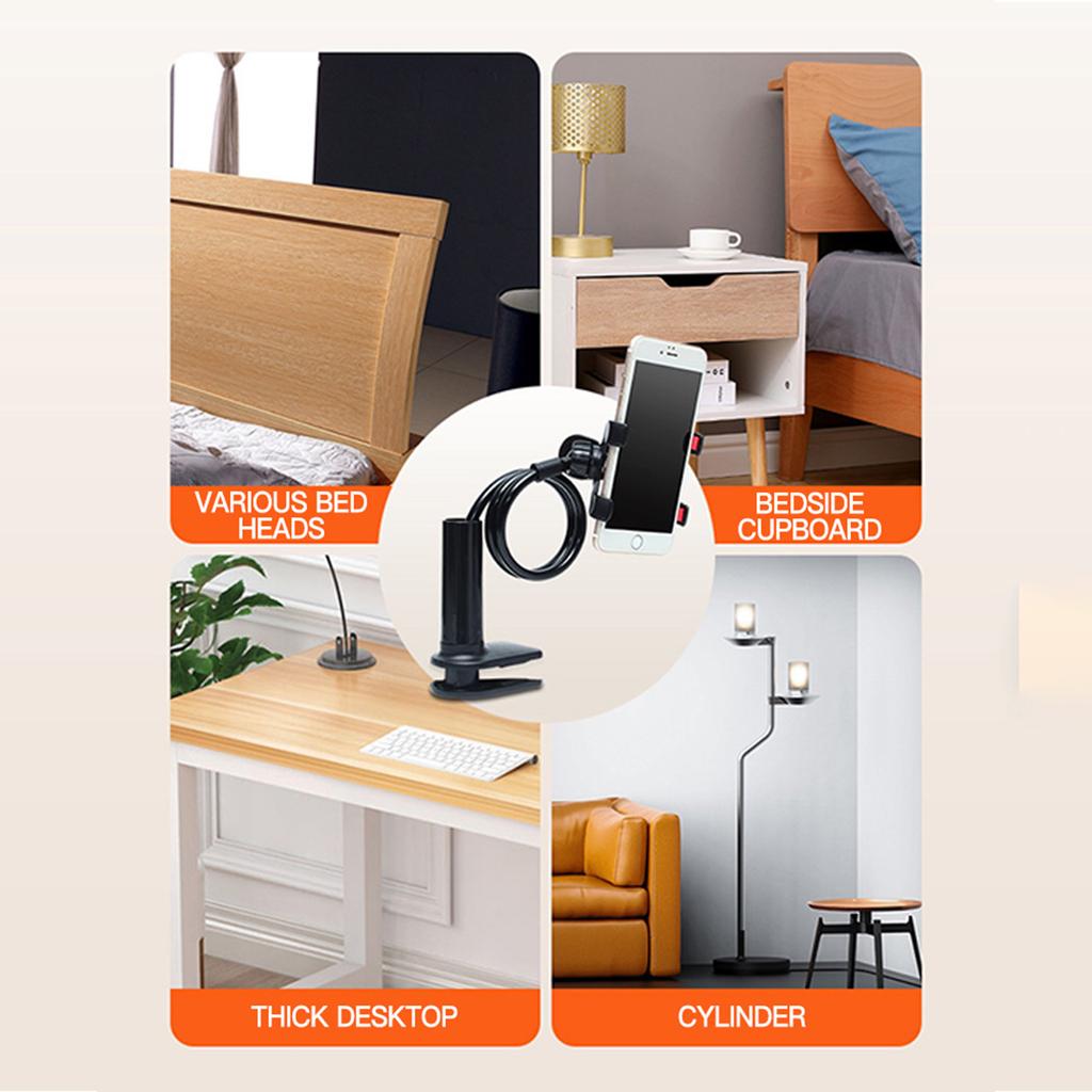 Universal 360° Flexible Cell Phone Holder Arbitrarily Curved Clamp on Desk Mobile Phone Stand for Desk Clip Bracket Clamp Stand