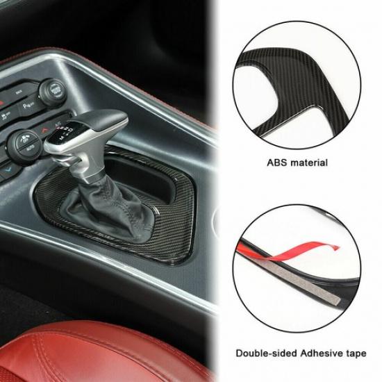Center Console Gear Shift Panel Cover Trim for Dodge Challenger 15+ Carbon Fiber