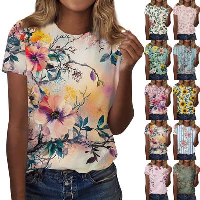 Women's Fashion Casual Printed Round Neck Short Sleeved T-Shirt Top T-Shirt Top Top