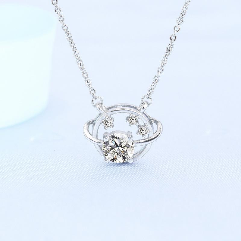 925 Silver Necklace For Women Round Pendent Sparkling Pave CZ Necklace Fashion Anniversary Birthday Jewelry Gifts N755
