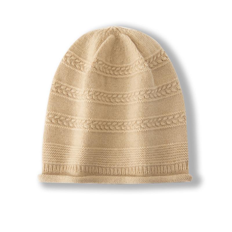 Women 100% Pure Cashmere Beanie Hat Wheat Ear Knit Pattern Winter Warm Soft Slouchy Skullies Cap Cold Weather Accessory