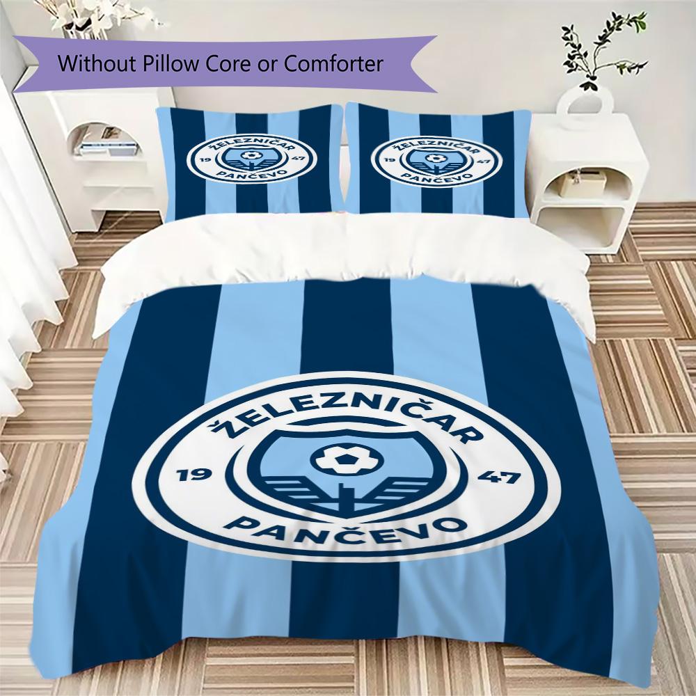 LFC Lourosa 3Pcs Bedding Set Black Yellow Vertical Stripe Lion Badge Print Duvet Cover 2 Pillowcases Football Fan Bedding
