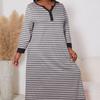 Wiosna jesień Plus Size XL-5XL szary w paski drukowany długi rękaw damska koszula nocna seksowny dekolt w serek oversize odzież do spania damska odzież nocna odzież domowa