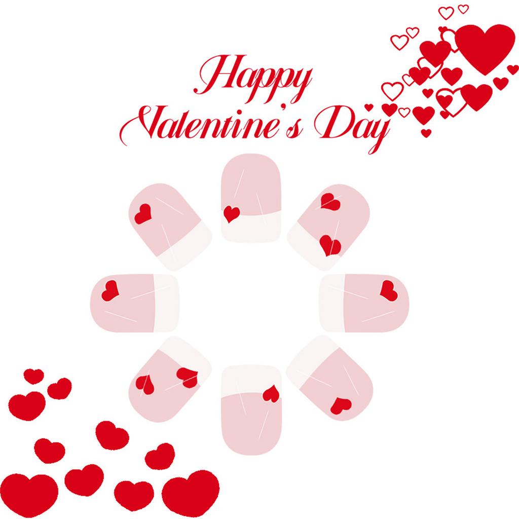24 Pcs Valentines Day Press On Nail White French Tip False Nail Heart Acrylic Nail Short Square Stick on Nail