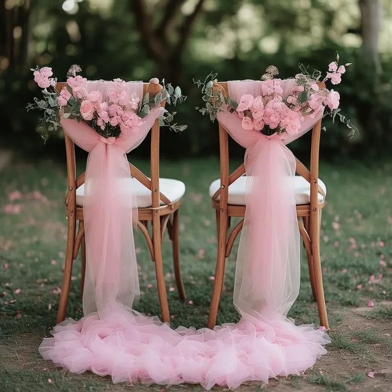 24Pcs 70x200cm Wedding Chair Decor Semi Sheer Tulle,for Wedding,Party,Churches,for Aisle Accents and Chair Adornments,Gift Decor