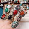 10Pcs Retro Exaggerated Turquoise Ring Fashionable Pearl Ring Jewelry