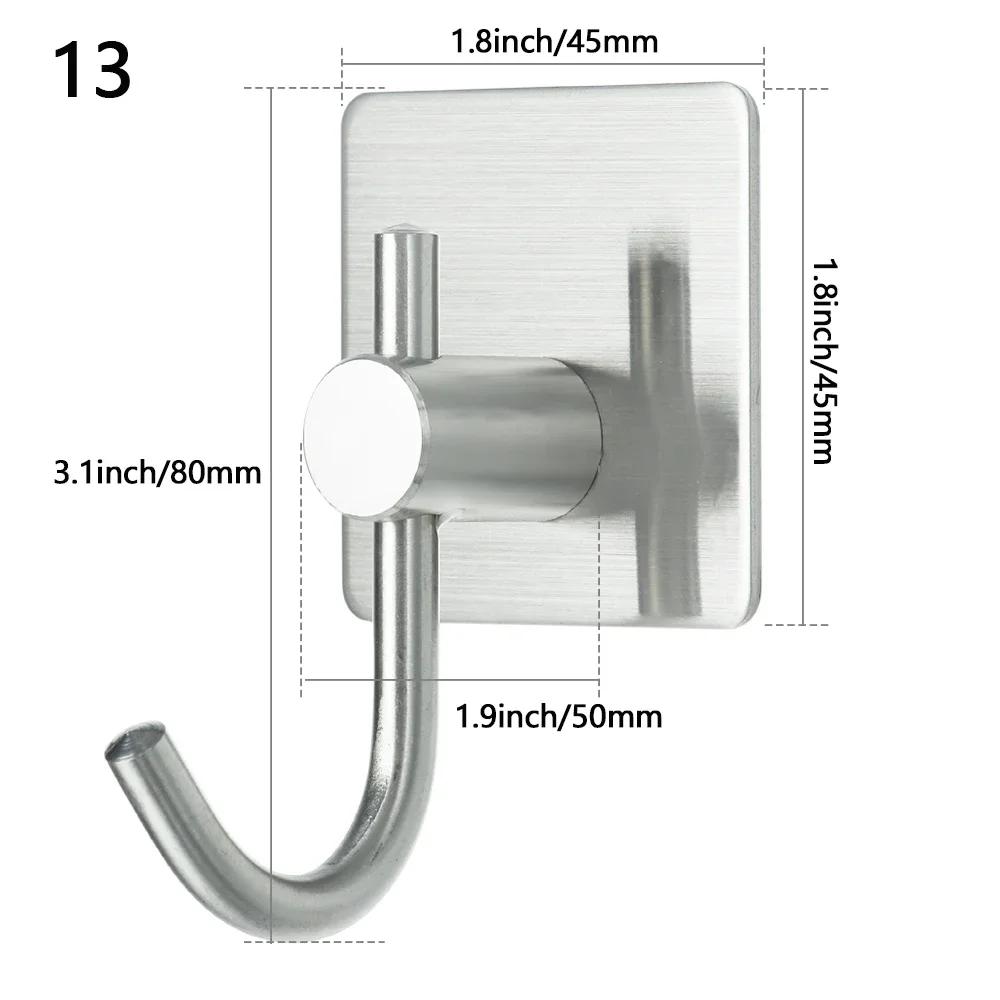 Robe Hook Wall Towel Hook Stainless Steel Coat Hook Rustproof Strong sticky Hook Hanger for Bathroom Kitchen Hardware