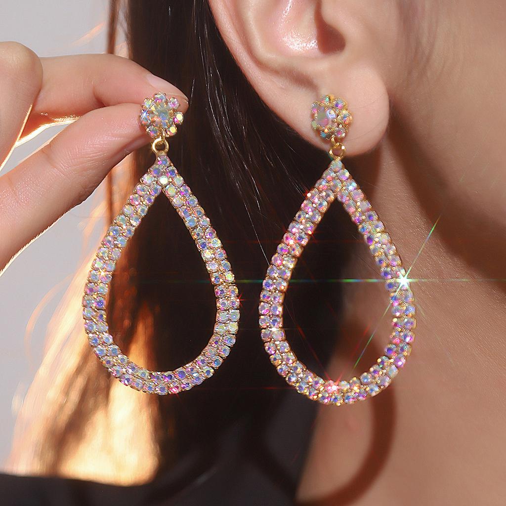 High-end full diamond long earrings for women, fashion temperament rhinestone bridal ear jewelry earrin