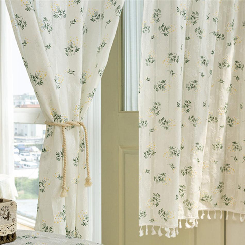 Koreaanse Margriet Gordijnen Wegzakbaar Gordijn met Stangzak Bloemenkwastjes voor Keuken Slaapkamer Woonkamer Erker Kast Gordijn W60xH90cm&Rod Pocket