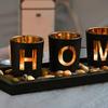 MrMrKura Home Decorative Candle Holder Set, 4 Glass Tea Light Candleholders with Wooden Candle Holders Tray, Natural Pebbles for Home Decor Table
