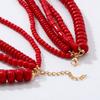 Handmade Red Beaded Layered Necklace Women Boho Chic Statement Jewelry With Geometric Design 81cm Length