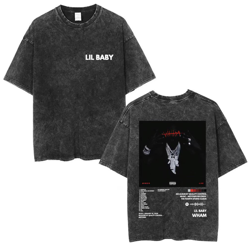 Washed Vintage Rapper Lil Baby Drip Harder Graphic Tshirt Men Fashion Hip Hop T Shirt Mens Casual Retro Oversized Streetwear S