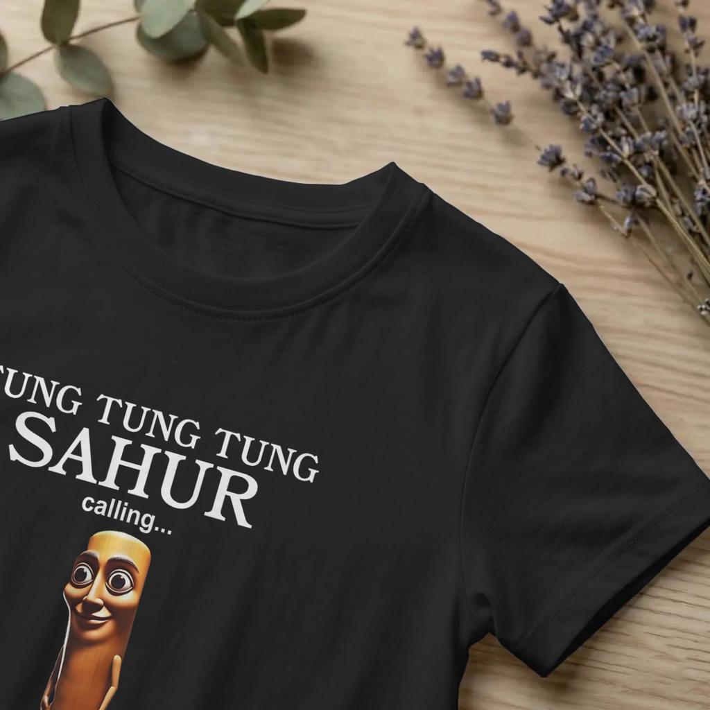 Tung Tung Sahur Çağırıyor Komik Tişörtler Erkek İtalyan Beyin Çürümesi Harika Pamuklu Tişörtler Bisiklet Yaka Sh