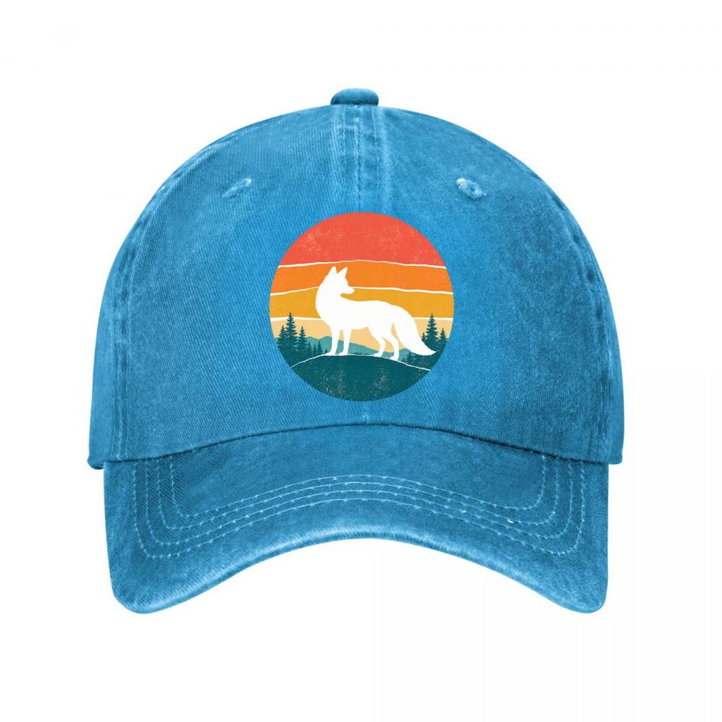 Retro Woodland Fox Sunset Emblem  New Vintage Washed Cotton Baseball Cap Sun Hats