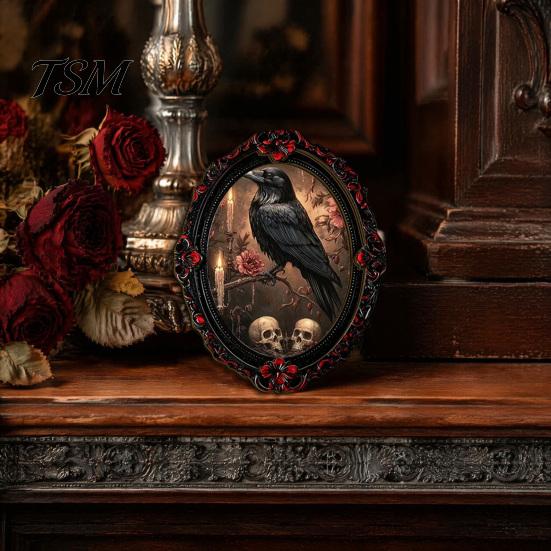Vintage Halloween Theme Home Ornaments Magnetic Fridge Magnet, Ghost Witch Photo Frame, Wooden Refrigerator Magnets Frame Decoration, Atmospheric Dark