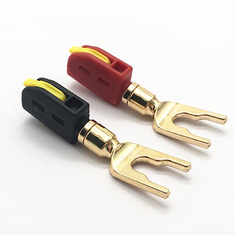 Gold-Plated 4MM No-Weld Y-Shaped Banana Plug with Self-Locking Snap-Fit Socket