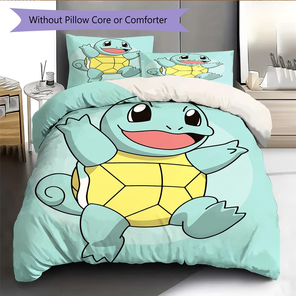 Squirtle Muster Bettwäsche Heimdekoration Geburtstagsgeschenk (1 Bettbezug + 2 Kissenbezüge, ohne Füllung)