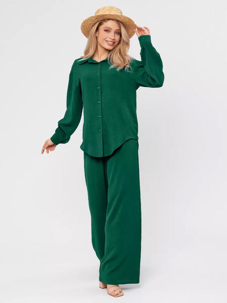French Casual Two-Piece Loungewear Set: Relaxed Shirt and Pants for Women