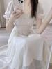 Elegante Vestido Francés de Gasa Blanca: Dobladillo Fino e Irregular para Primavera a Invierno