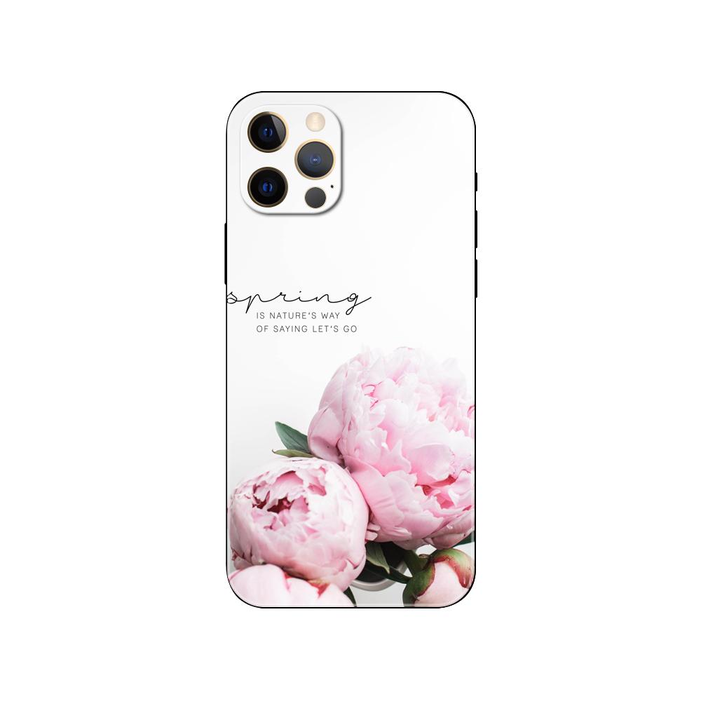 Peonies Beautiful Flower Phone Case for Iphone 5 5s 2020se 6 6s 7 8 Plus X 10 XR XS 11 12 13 Mini Pro MAX Black Tpu Back Cover