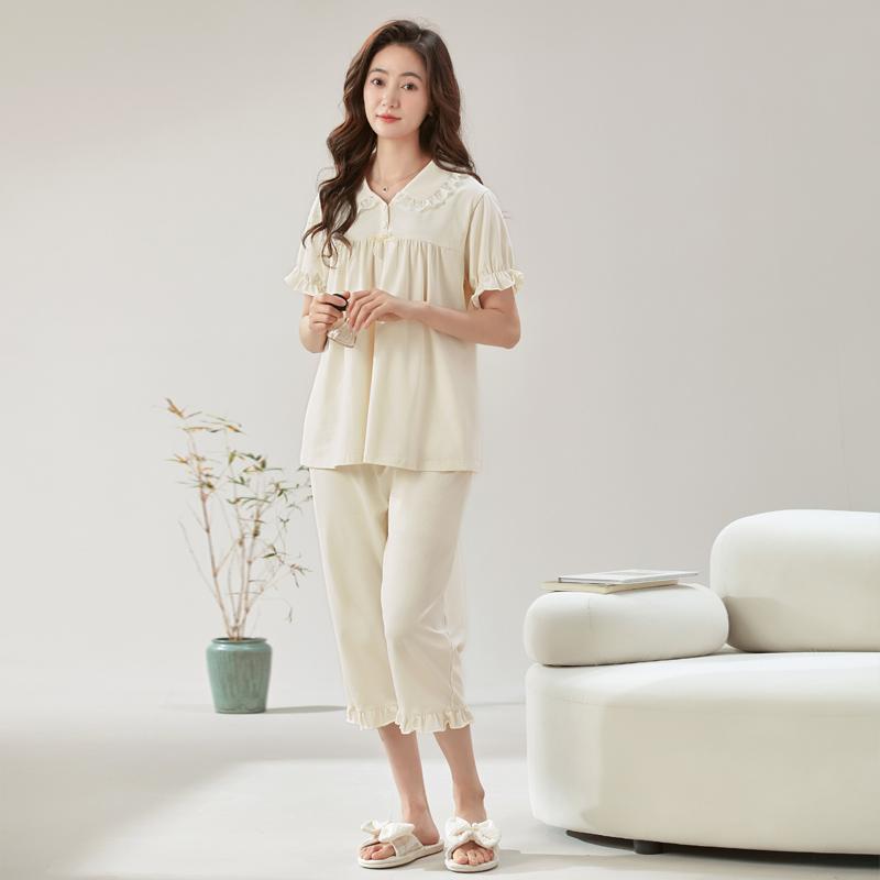 

Женские модные пижамы с короткими рукавами, топы и брюки, комплект одежды для сна, свежий семейный пижамный комплект XXL