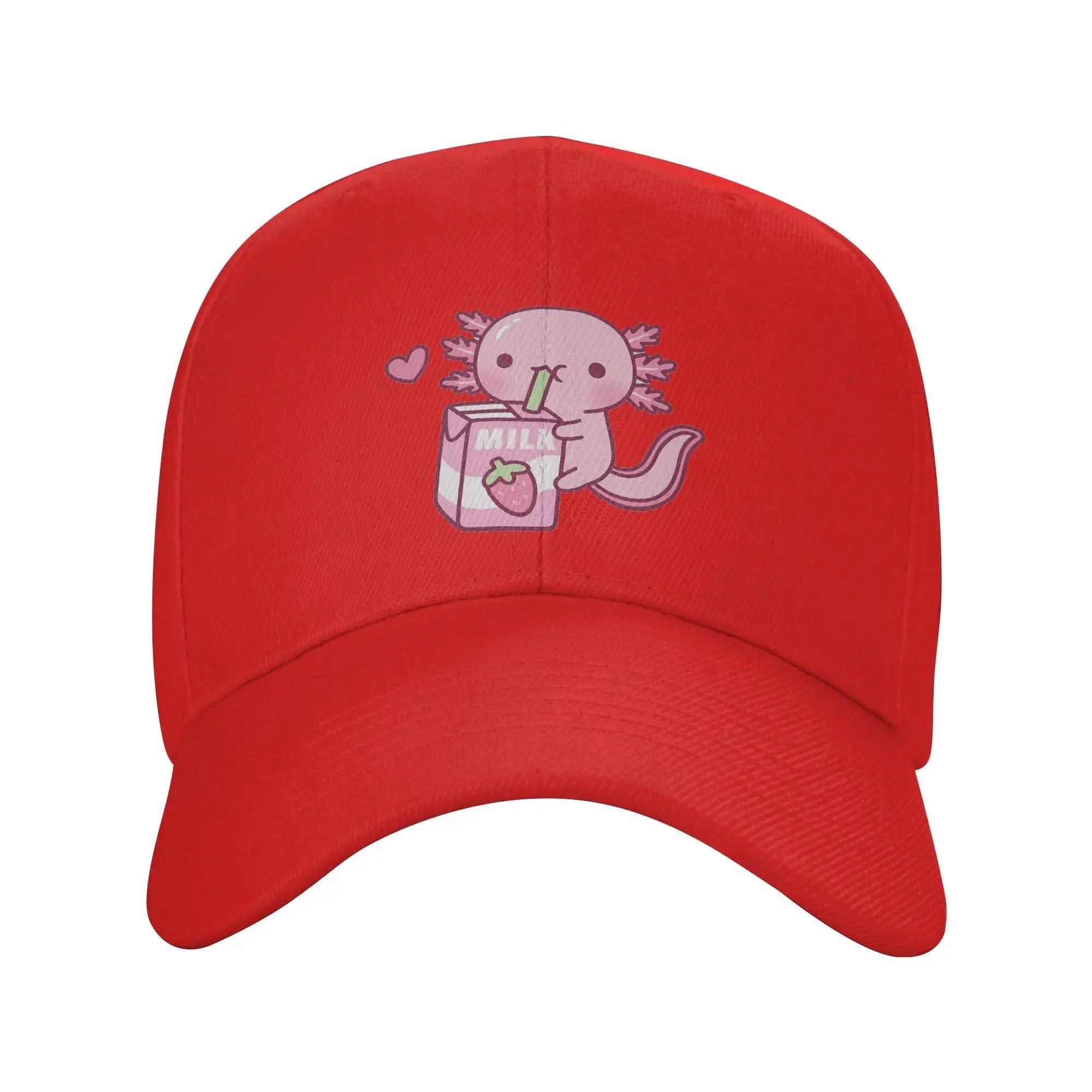 

Cute Axolotl Loves Strawberry Milk Doodle Baseball Caps Snapback Fashion Baseball Hats Casual Casquette Men s And Women s One Size