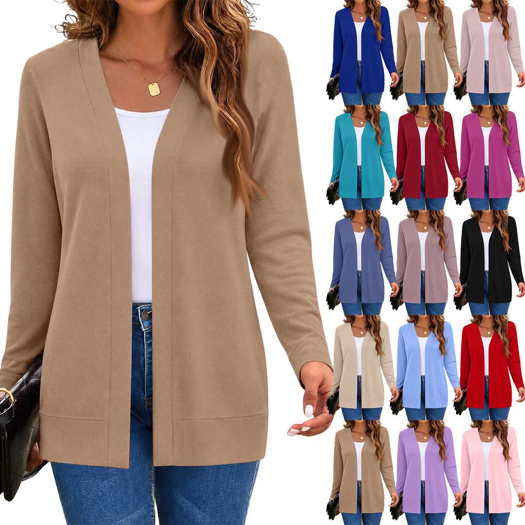 Women's Long Sleeve Knit Cardigan Mid-Length Open Front Casual Sweater