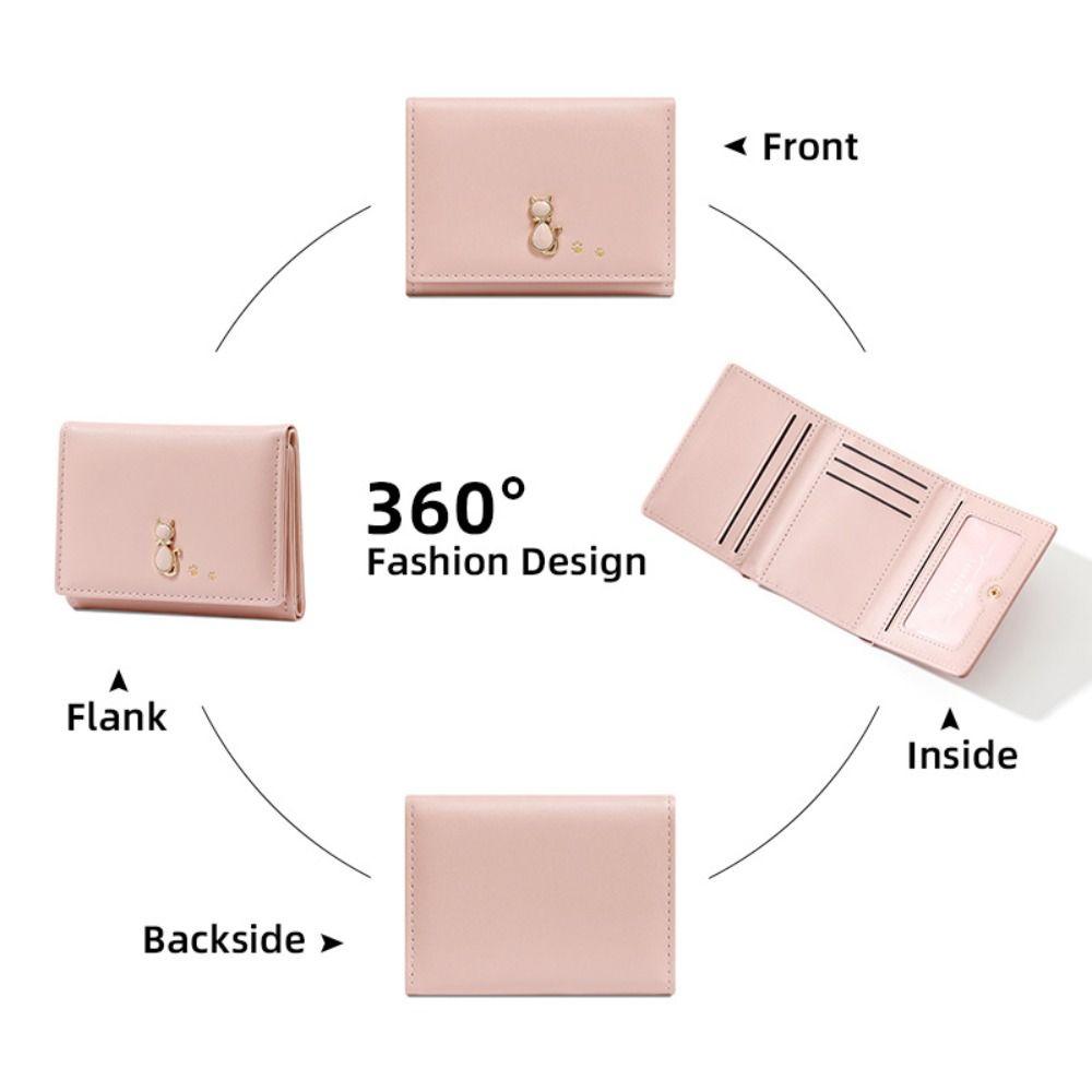 Cat Short PU Wallet Portable Card Holder Storage Bag Folding Coin Purse  Daily