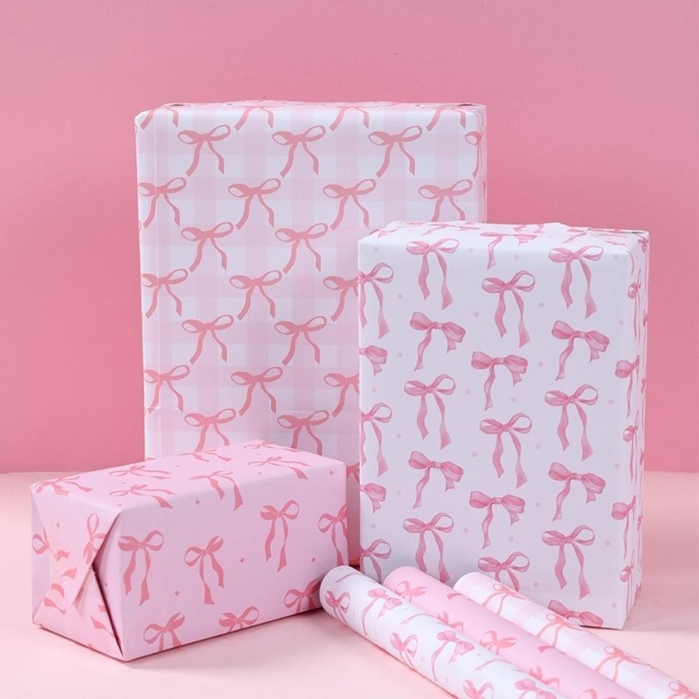 3Pcs Thick Material Bow Themed Wrapping Paper Double-Sided Printing Wrapping Paper Gift Paper Decor