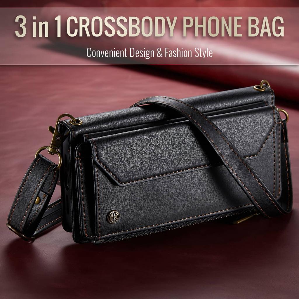 Crossbody for Samsung Galaxy A22 5G Case Wallet RFID Blocking with 10-Card Holder Zipper Bills Slot, Soft PU Leather Magnetic Shoulder Wrist Strap