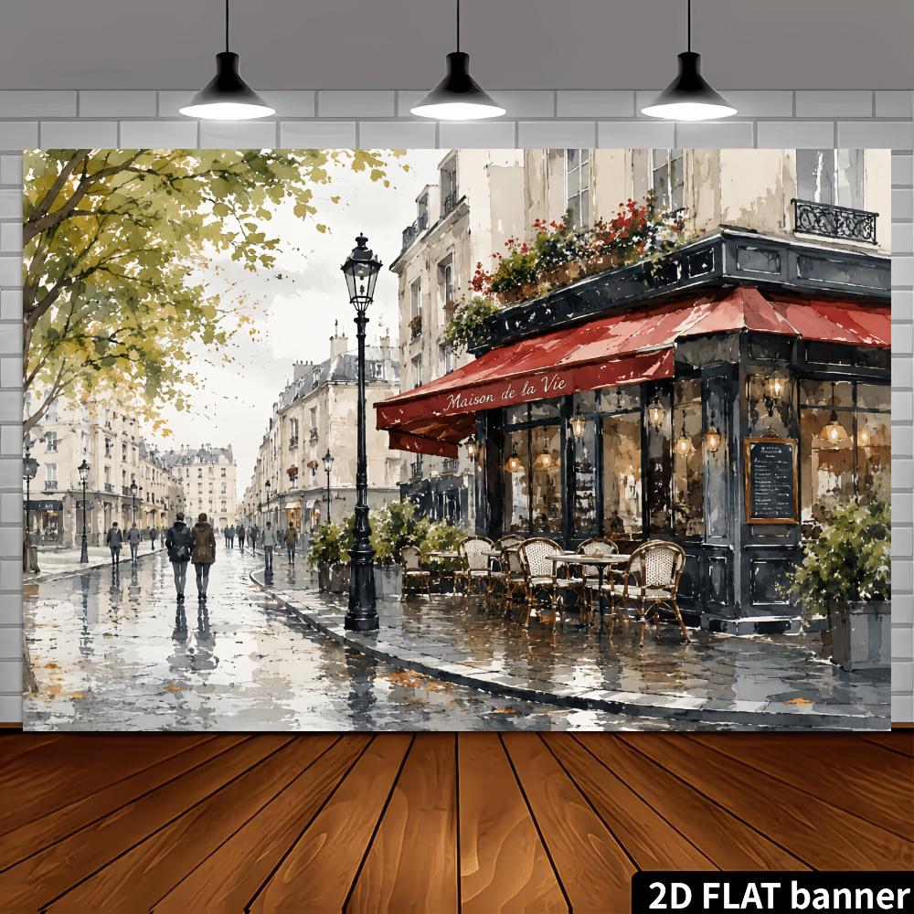 2D Plane - 1 piece of 2D flag Paris corner café street scene theme background fabricXY