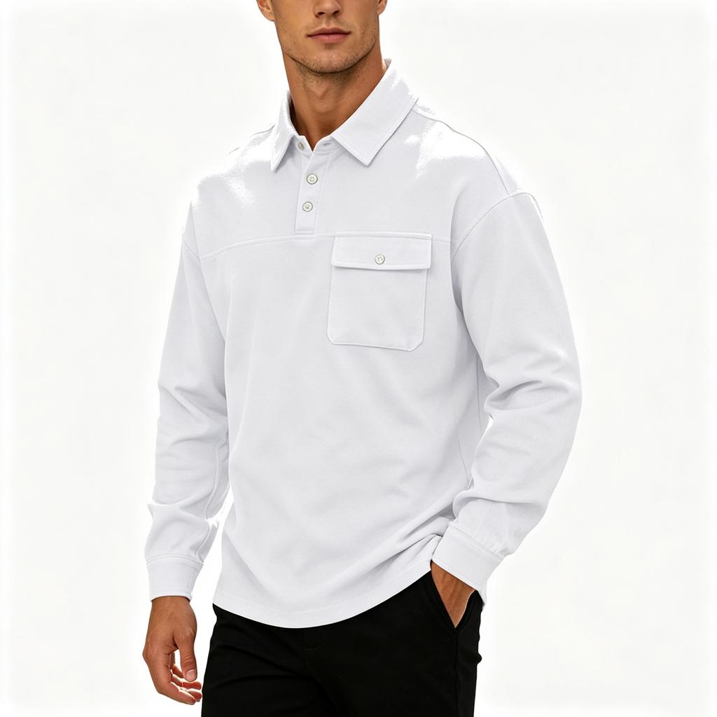 Men's Casual Long Sleeve Pullover with Chest Pocket for Spring Fall Everyday Wear