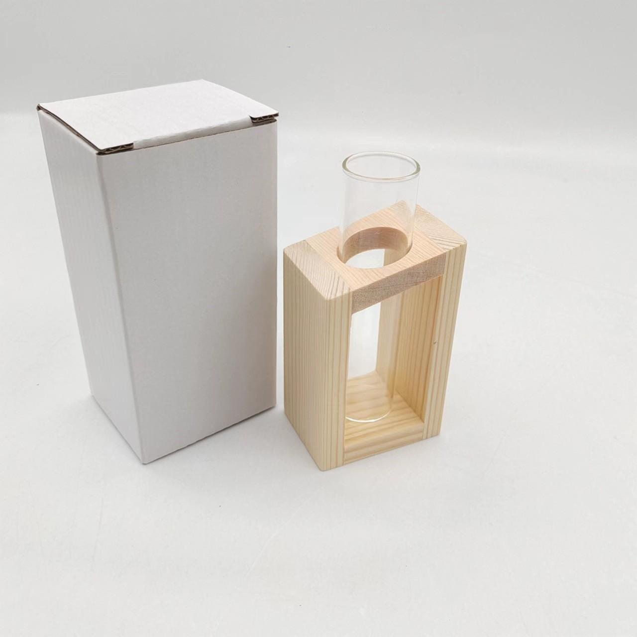 

Minimalist Nordic Home Test Tube Glass Vase, Creative Desk Hydroponic Planter, Wooden Flower Vase Decor in Wabi-Sabi Style